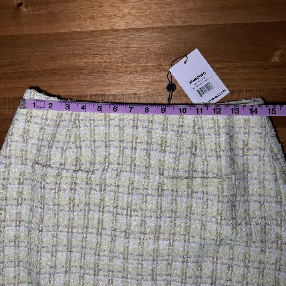 Rumored Coco Mini Skirt Yellow Shimmer Tweed Size 10 NWT Preppy Parisian - Picture 7 of 9